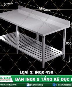 bàn inox 2 tầng kệ đục lỗ BTKL4-18