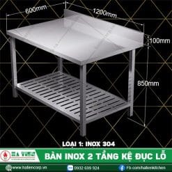 bàn inox 2 tầng kệ đục lỗ BTKL6-12