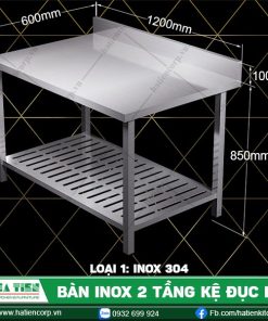 bàn inox 2 tầng kệ đục lỗ BTKL6-12