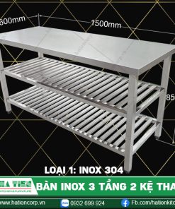 bàn inox 3 tầng 2 kệ thanh