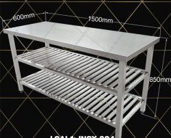 bàn inox 3 tầng 2 kệ thanh