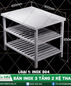 bàn inox 3 tầng 2 kệ thanh B2KT6-9h