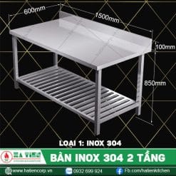 bàn inox 304 2 tầng BTKT6-15