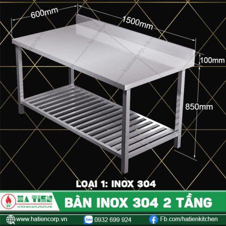 bàn inox 304 2 tầng BTKT6-15