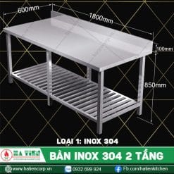 bàn inox 304 2 tầng BTKT6-18