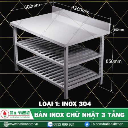 bàn inox chữ nhật 3 tầng BT2KT6-12