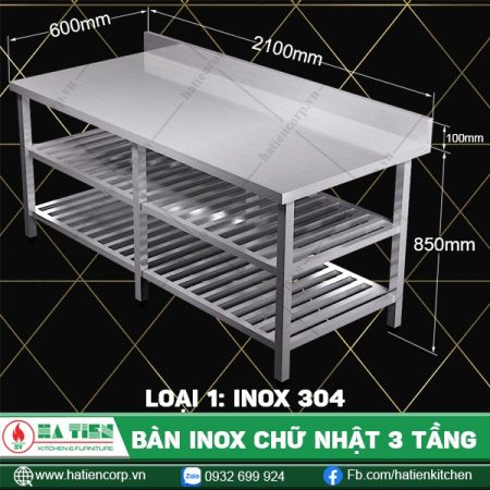bàn inox chữ nhật 3 tầng BT2KT6-18