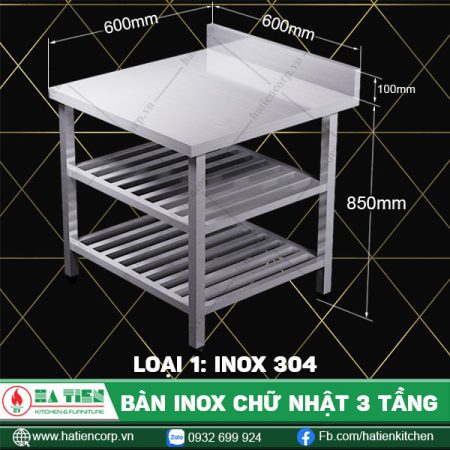 bàn inox chữ nhật 3 tầng BT2KT6-6