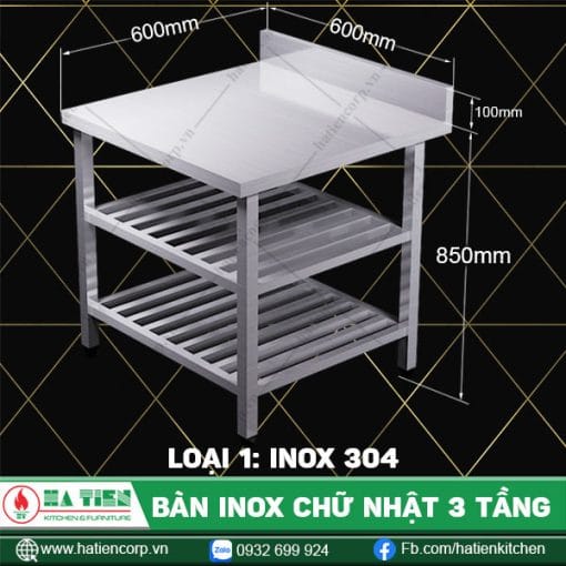 bàn inox chữ nhật 3 tầng BT2KT6-6