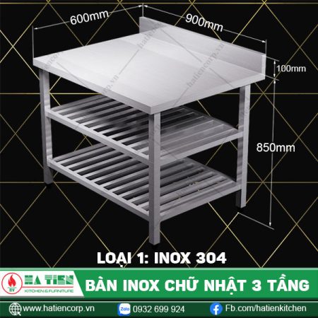 bàn inox chữ nhật 3 tầng BT2KT6-9