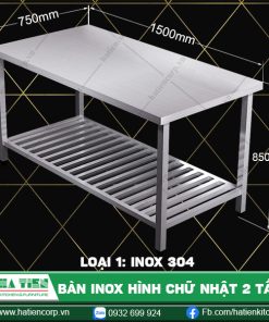 Bàn inox hình chữ nhật 2 tầng
