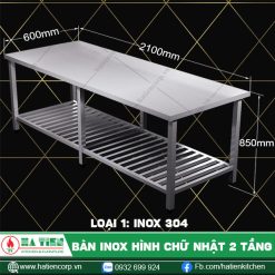 bàn inox hình chữ nhật 2 tầng BKT6-21