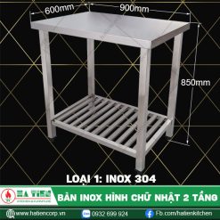 bàn inox hình chữ nhật 2 tầng BKT6-9