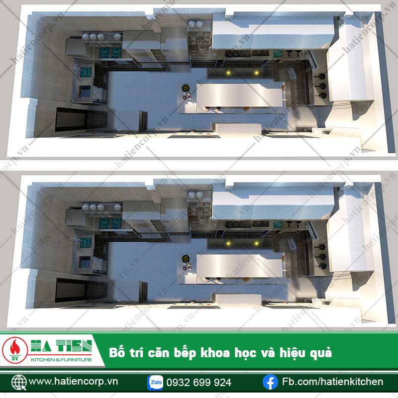 Các thiết bị trong bếp cần được bố trí hợp lý nhằm tối ưu hoá không gian, dễ dàng thao tác và làm việc