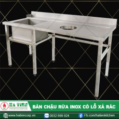 Bàn chậu rửa inox có lỗ xả rác