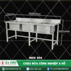 chậu rửa công nghiệp 3 hố 1800