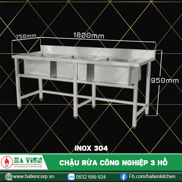 chậu rửa công nghiệp 3 hố 1800