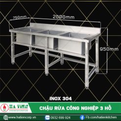 chậu rửa công nghiệp 3 hố 2000