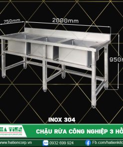 chậu rửa công nghiệp 3 hố 2000