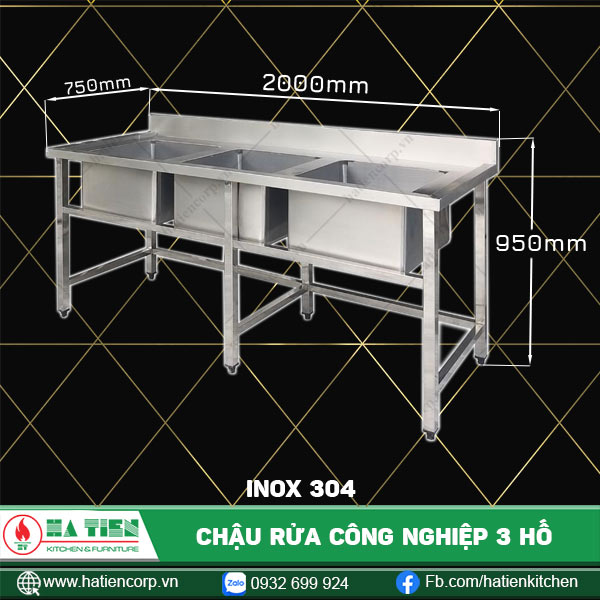 chậu rửa công nghiệp 3 hố 2000