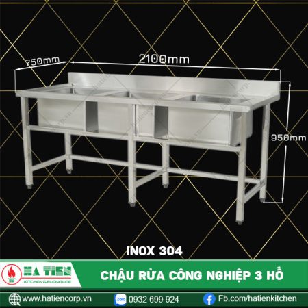 chậu rửa công nghiệp 3 hố 2100