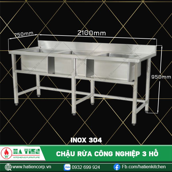 chậu rửa công nghiệp 3 hố 2100