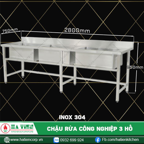 chậu rửa công nghiệp 3 hố