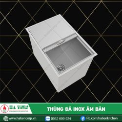 thùng đá inox âm bàn nắp lùa