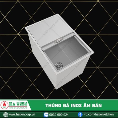 thùng đá inox âm bàn nắp lùa