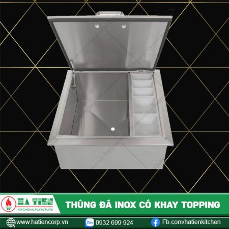 thùng đá inox có khay topping 1