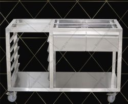 Bàn inox mặt đá chân bánh xe