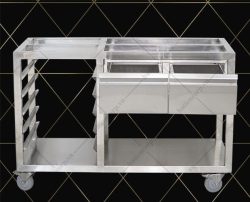 Bàn bếp inox mặt đá chân bánh xe