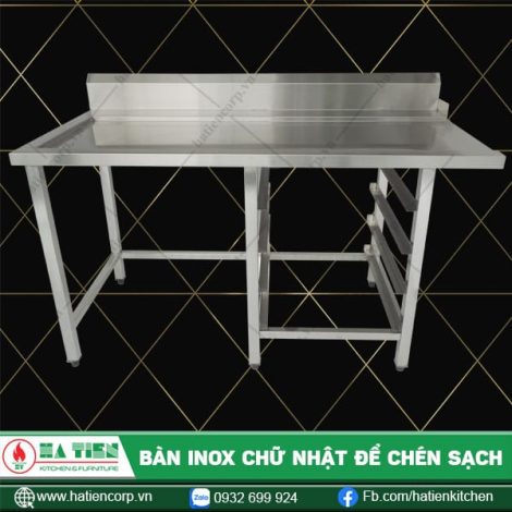 Bàn chữ nhật inox để chén sạch