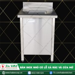 bàn inox có lỗ xả rác và cửa mở