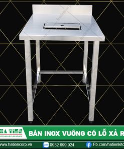 Bàn inox vuông nhỏ có lỗ xả rác