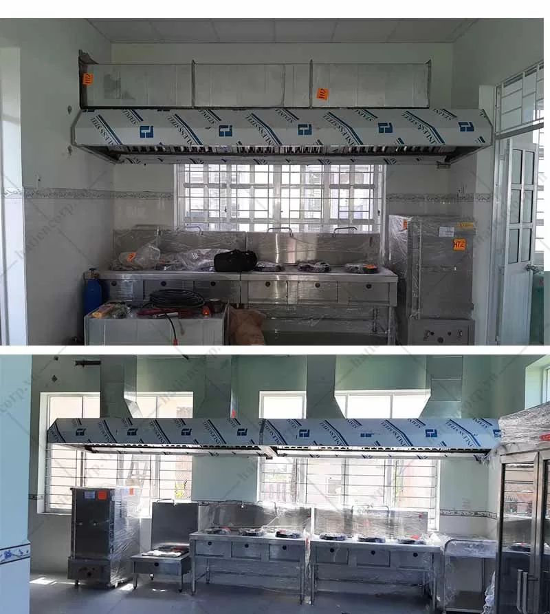 Bếp được bố trí các loại bếp nấu phổ biến như bếp á 3 họng, bếp hầm, tủ nấu cơm