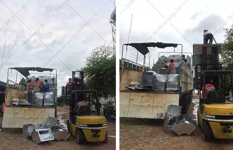 Nhân viên kỹ thuật của Hà Tiên giao thiết bị cho trường Hàm Thắng