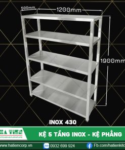 kệ 5 tầng inox 430 dài 1200mm
