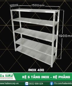 kệ 5 tầng inox 430 dài 1500mm