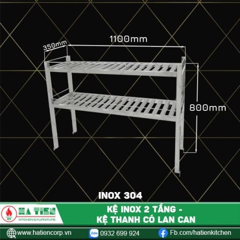 kệ inox 2 tầng dài 1100, 304