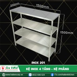 kệ inox 4 tầng dài 1500, inox 201