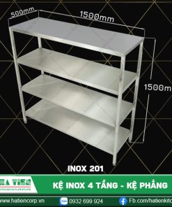 kệ inox 4 tầng dài 1500, inox 201