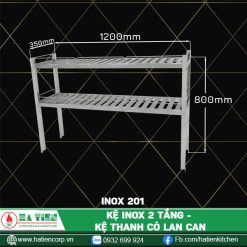 kệ inox 2 tầng dài 1200, 201