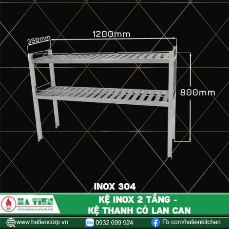 kệ inox 2 tầng dài 1200, 304