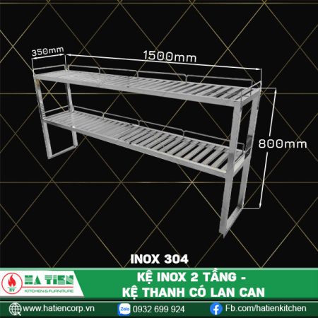 kệ inox 2 tầng dài 1500, 304