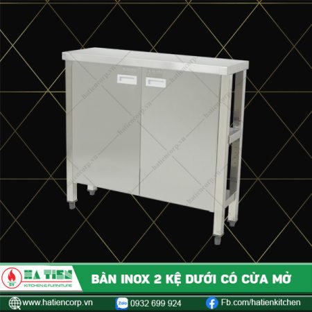 bàn inox đẹp 2 kệ dưới có cửa mở