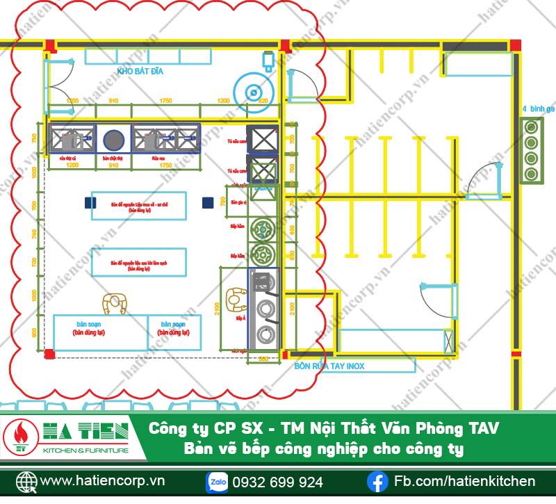 Khu vực bếp và kho do Hà Tiên thiết kế, thi công và sản xuất thiết bị