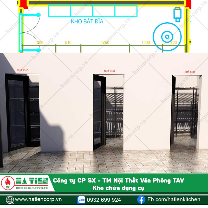 Khu vực kho chứa bát đĩa và vật dụng