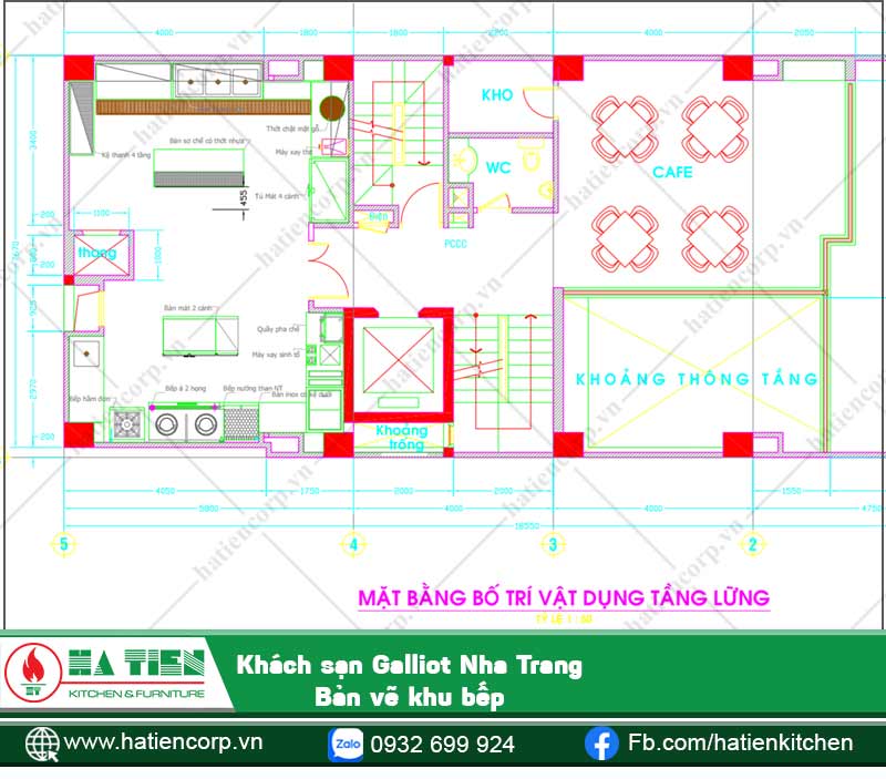 Bản vẽ tổng thể nhà hàng tầng lửng GALLIOT Hotel