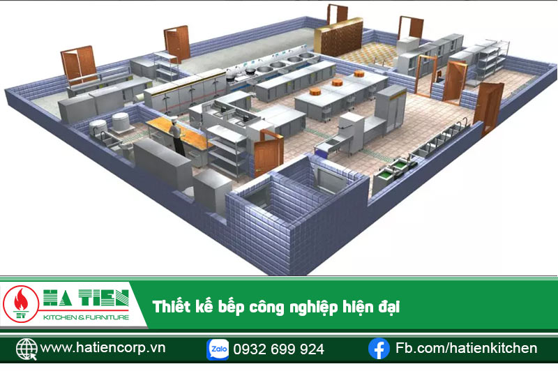 Mô hình bếp công nghiệp với các thiết bị hiện đại